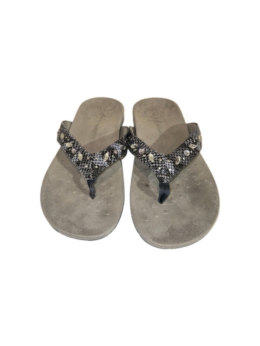 Vionic Women's Lucia Flip Flop Slate Grey Snake Size 10 With Embellishments